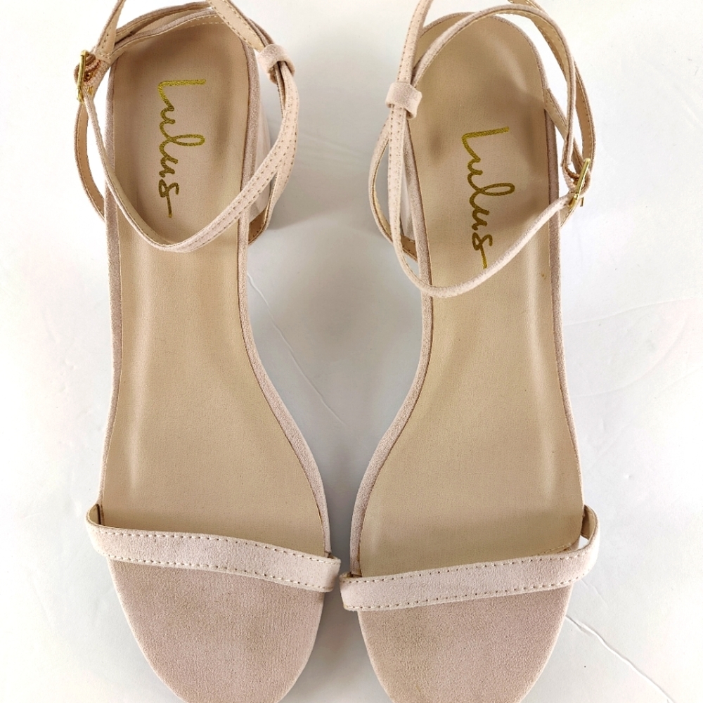 LuLu's Julie Block Heel Suede Strappy Sandals Pink 10